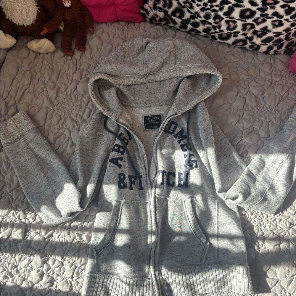 Unisex Abercrombie Logo heather grey hoodie zip up